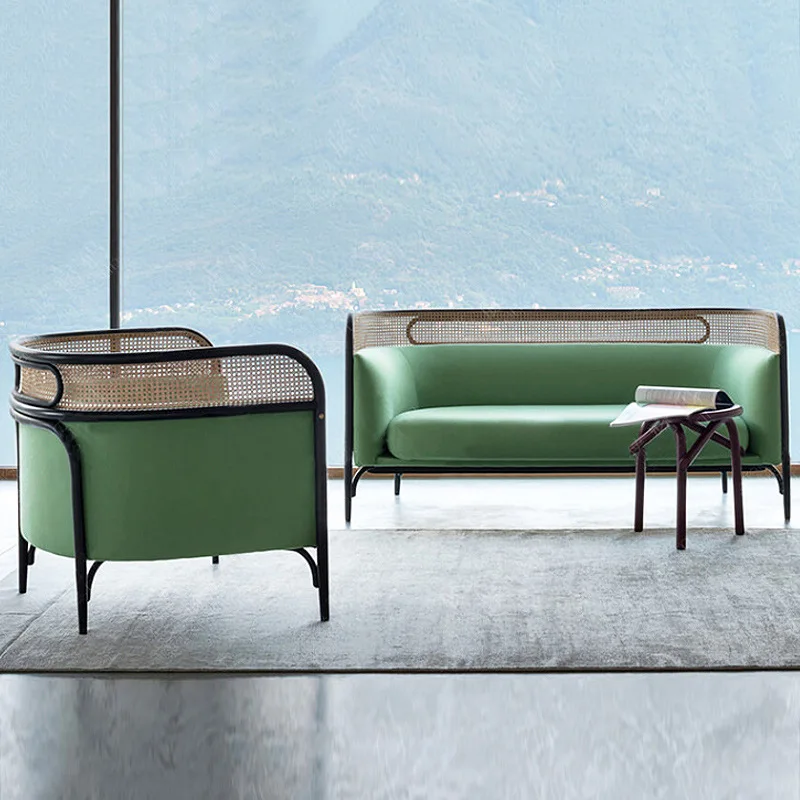 Комбинированный диван из ротанга, гостиной в скандинавском стиле, Современная трехместная мебель для маленькой квартиры, отеля, деревянный однотонный диван для внутреннего дворика