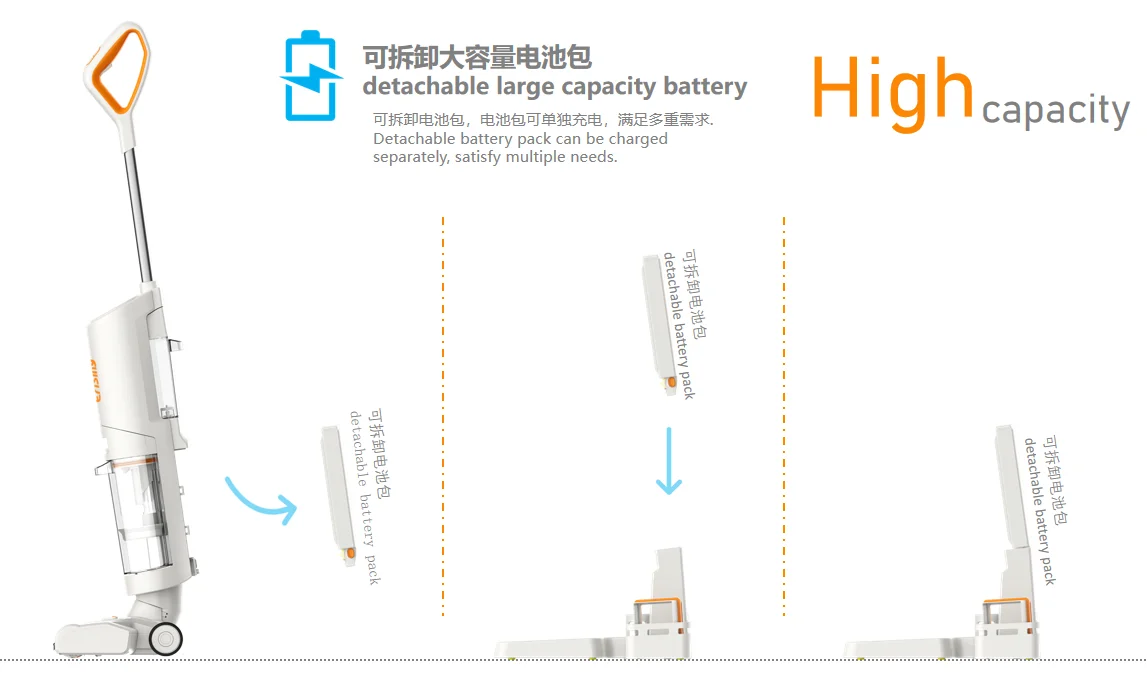 Floor washer detachable batteries HEPA filter big volume water container upright cordless wireless vacuum cleaner