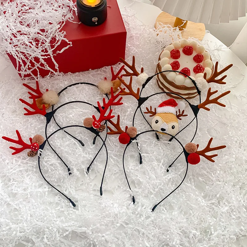 MANCHAO Wholesale Deer Antlers Christmas Hair Hoops New Activity Party Elk Hair Ball Bell Elegant Headband Hair Accessories
