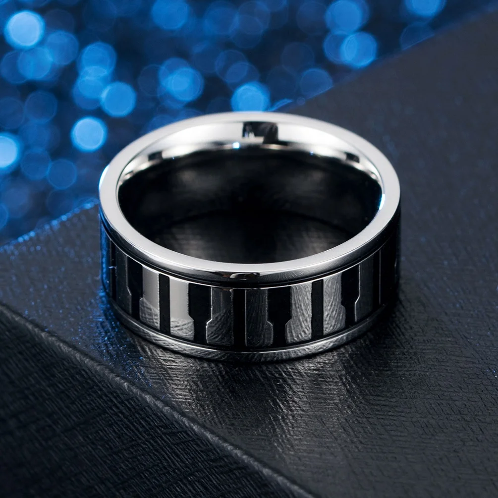 
Art vocal music instrument black keyboard piano rose gold stainless steel rings for men & women 