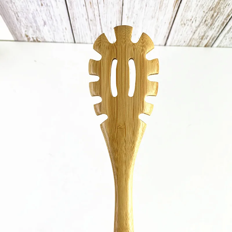 Kitchen Pasta Fork Bamboo Spaghetti and Pasta Serving Spoon Wood Custom Size Slotted Spaghetti Server