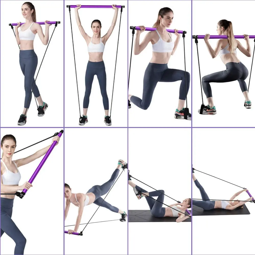 Factory direct selling Pilates Exercise Resistance Band Portable Yoga Bar Kit Gym Stick Home Muscle Training Bar