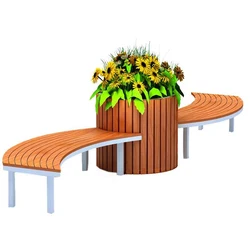 PVC Material Outdoor Seating Benches For Public Park With Planter Box