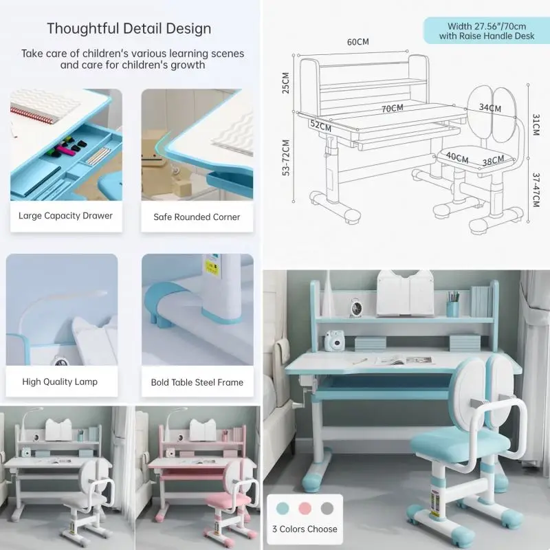 Children Desk and School Workstation Functional Writing Chair Set Ergonomic Kids Study Table with Tilt Desktop