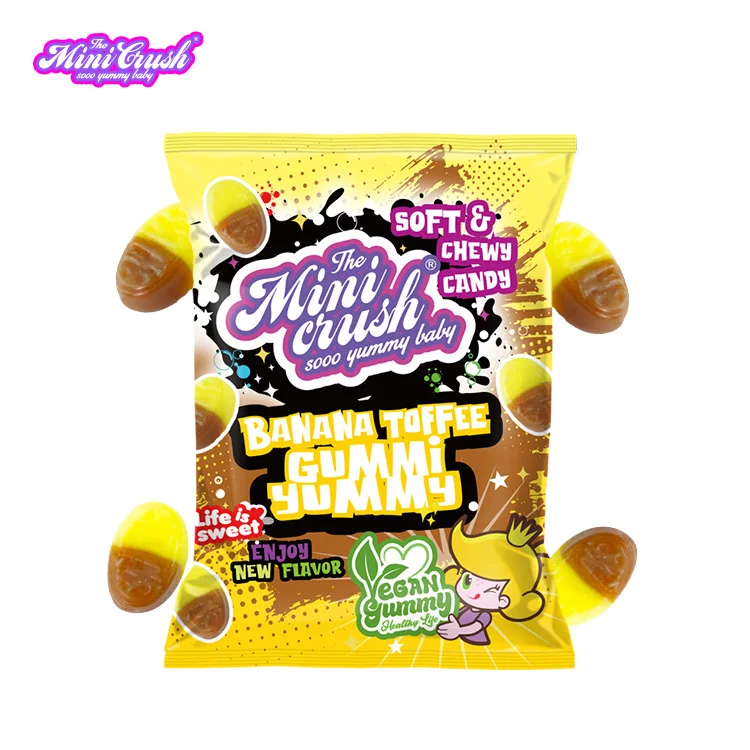 Customized Wholesale Vegan Swedish Candy Block-shaped Halal Gummy Banana Caramel Flavored Swedish Candy
