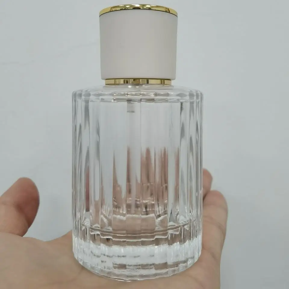 Custom Logo Luxury Glass Spray Bottle 30ml 50ml Cylindrical Shape Clear Crimp Perfume Bottle