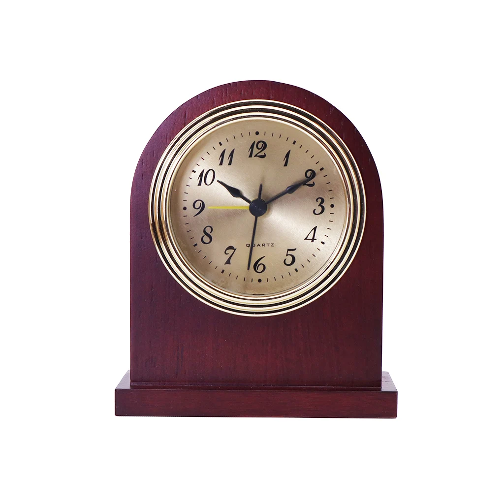 Wine red solid wood alarm clock, Hotel decoration wooden table alarm clock