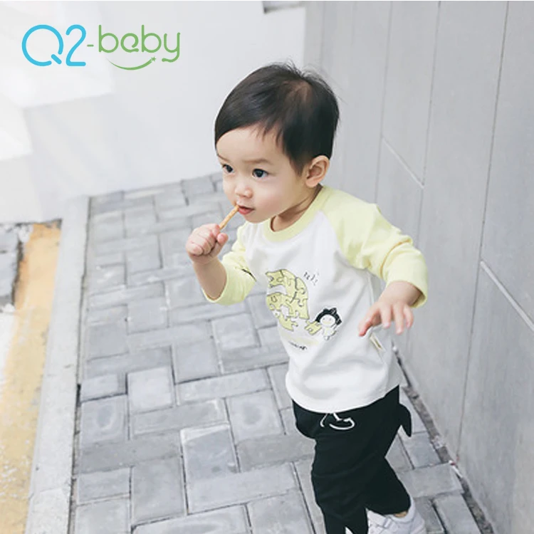 Q2-baby New Style Appliques Collarless Long Sleeve Baby Boys Girl Tops T Shirt