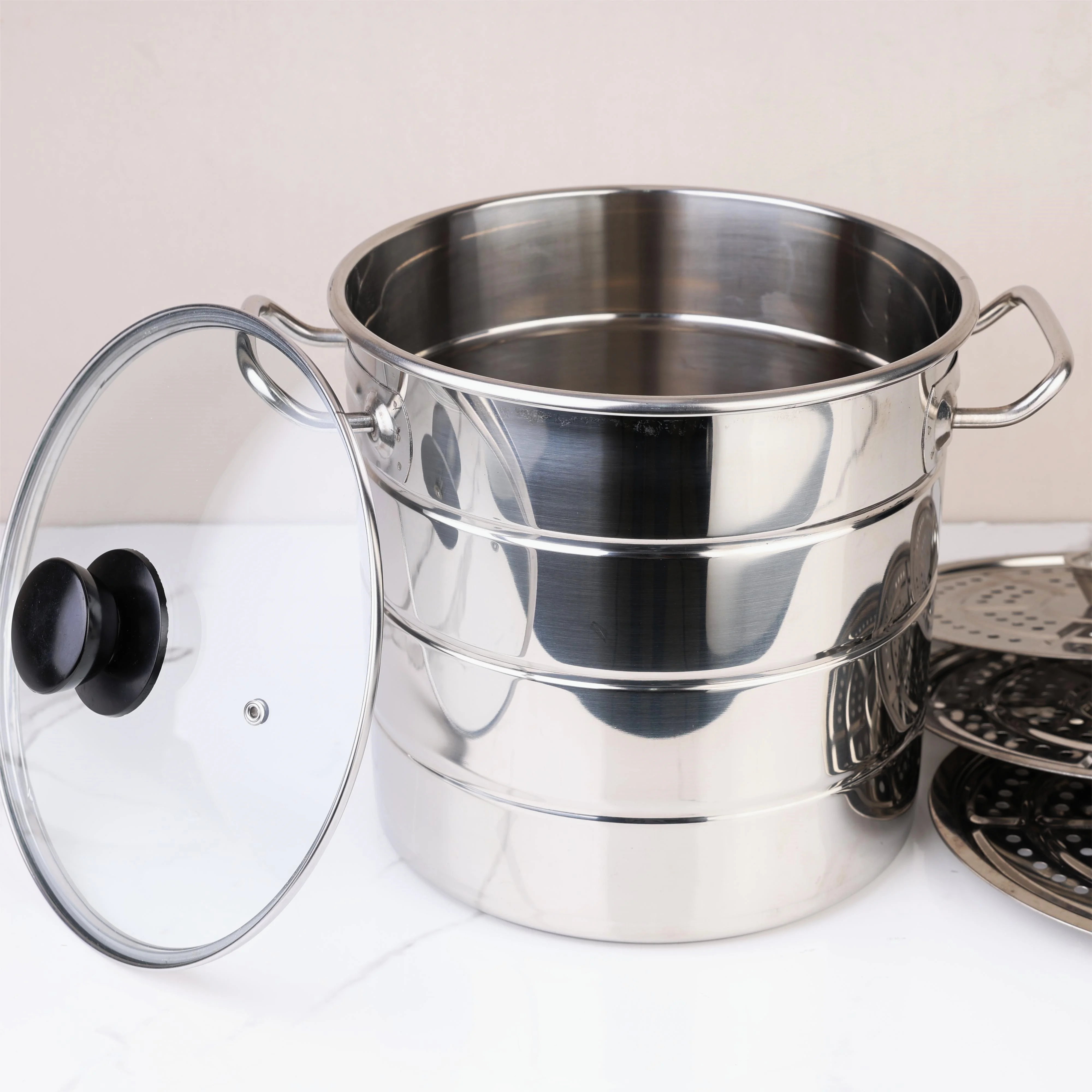 High Quality Three -Layer Large Stainless Steel Steamer Pot Classic Industrial Kitchenware Restaurant Cooking Steamer Pot