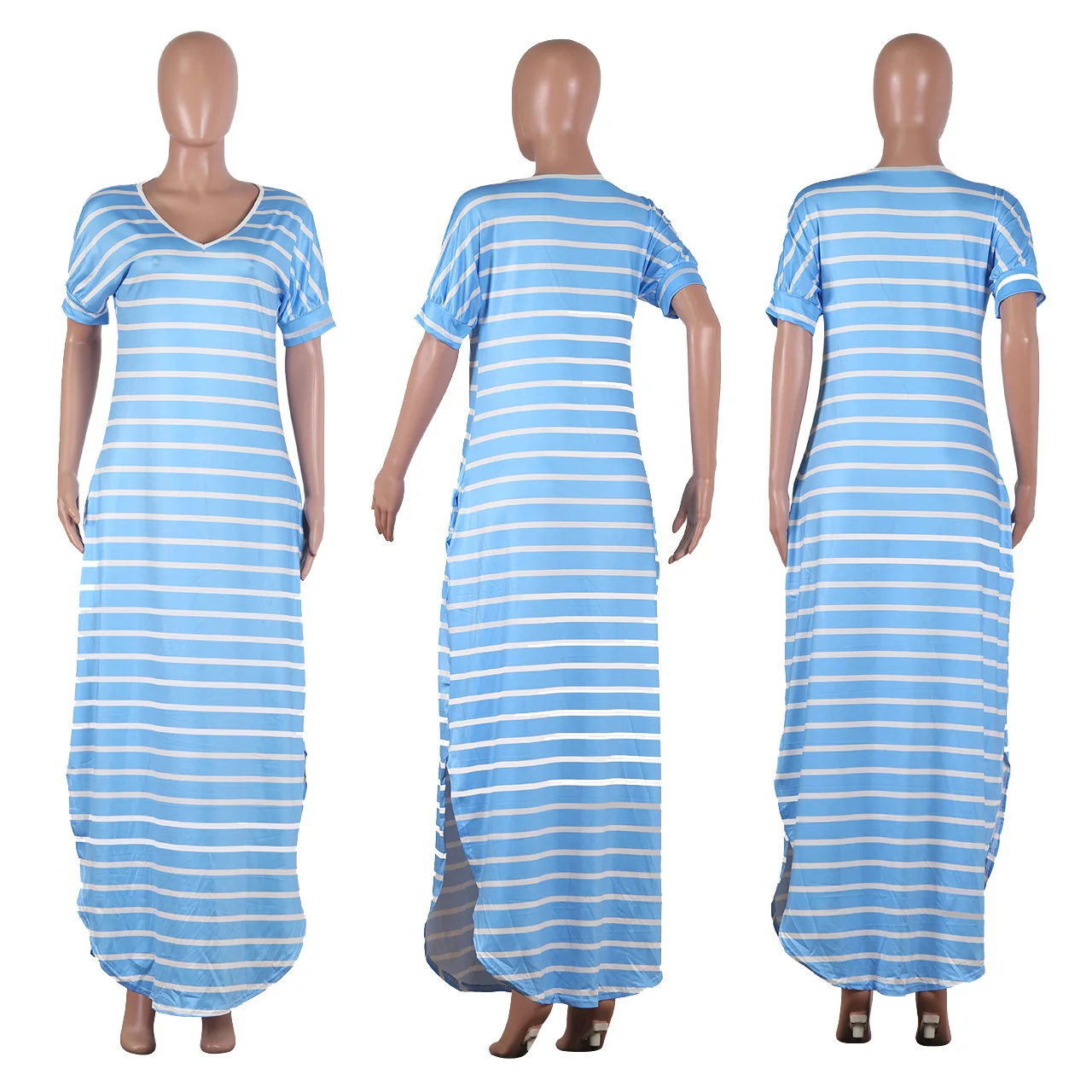 Fashion Side Pocket Striped Printed European And American Style Women Dress