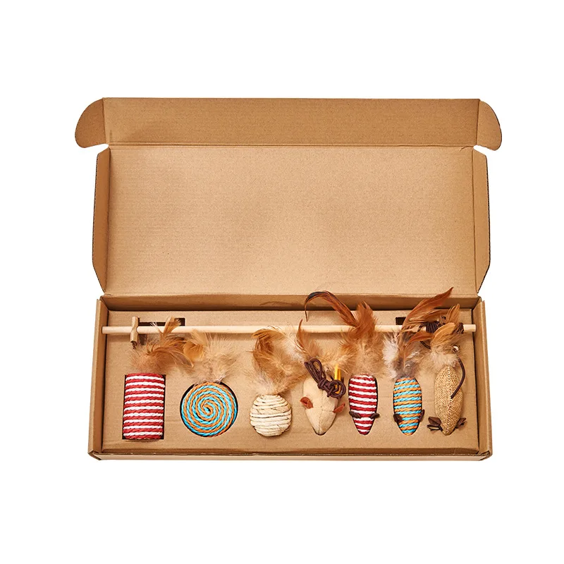  Pet feather bell ball toy set cat sisal