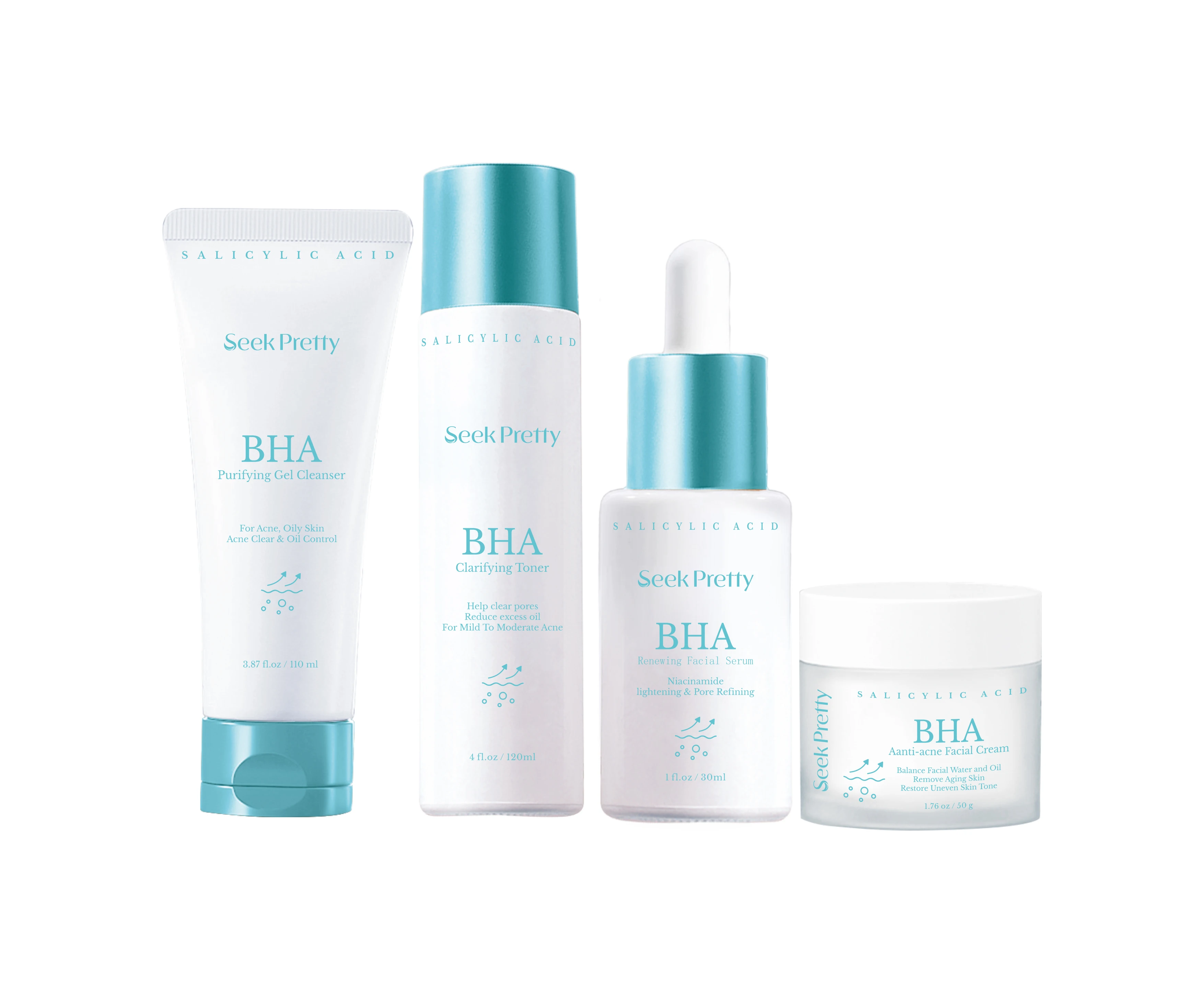 Salicylic Acid Collagen Renewal Oil Control Remove Acne Face Wash Toner Serum Cream Product Facial Skin Care Set