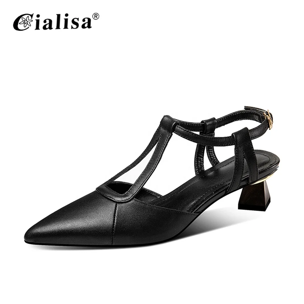 Уникальный дизайн модные женские туфли высокого качества кожаные Босоножки на каблуке летние