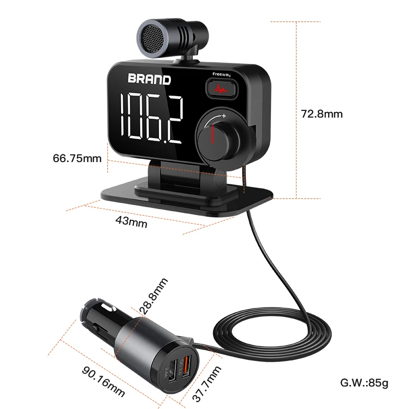 Новый дизайн и новая функция, Внешний Поворотный микрофонный mp3-плеер на 180 градусов, автомобильное зарядное устройство с синими зубьями, автомобильный комплект