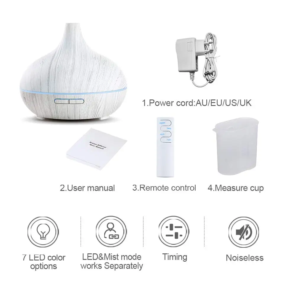 
2021 Amazon Hot Selling 500ml Electric Ultrasonic Aromatherapy Essential Oil Diffuser with Remote Control 