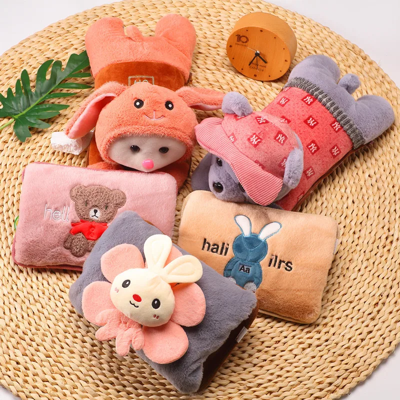 Cartoon Hot Water Bottle Charging Hand Warmer Water Bag Filling Water Electric Warm Hand Bag Cute Pillow