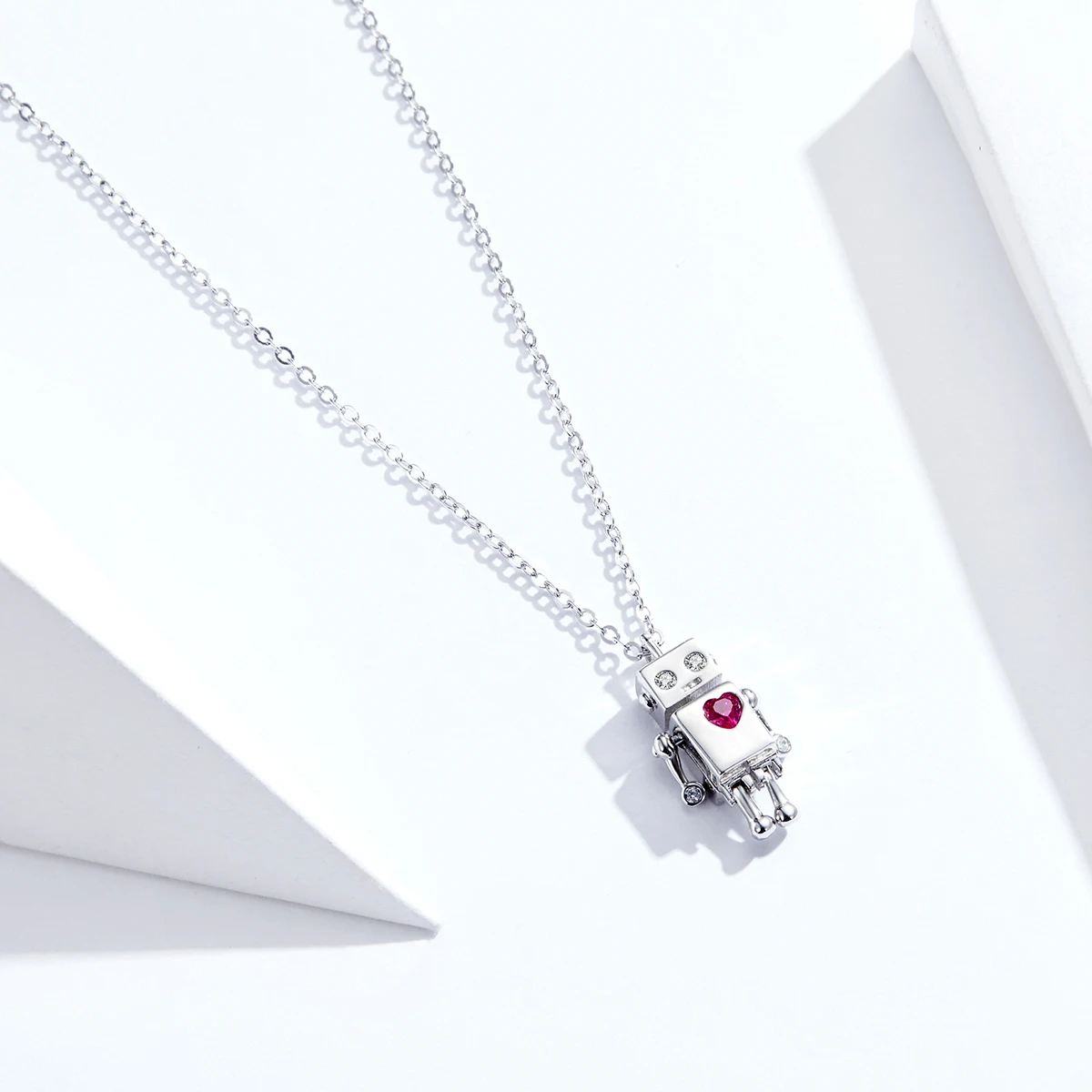 LEICARE S925 Robot Dangle Pendant Necklace for Women Sterling Silver Jewellery Plated Platinum with Zircon
