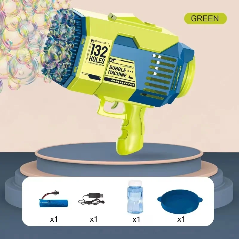 132 Hole Electric Bazooka Bubble Gun Large Handheld Bubble Gun Toy with Light Plastic Color Box Unisex 24 PCS CN