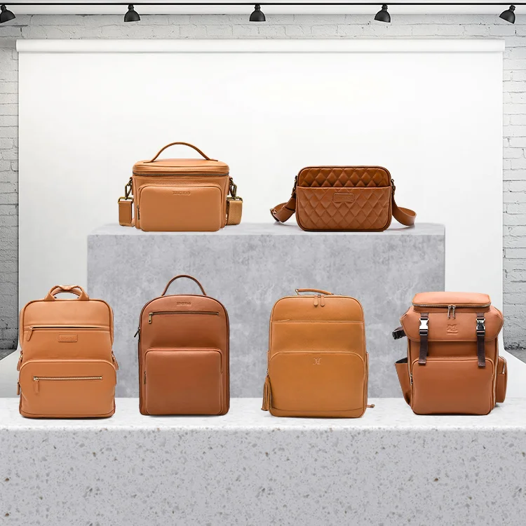 High quality logo custom leather camera backpack professional digital gear camera bag for photography