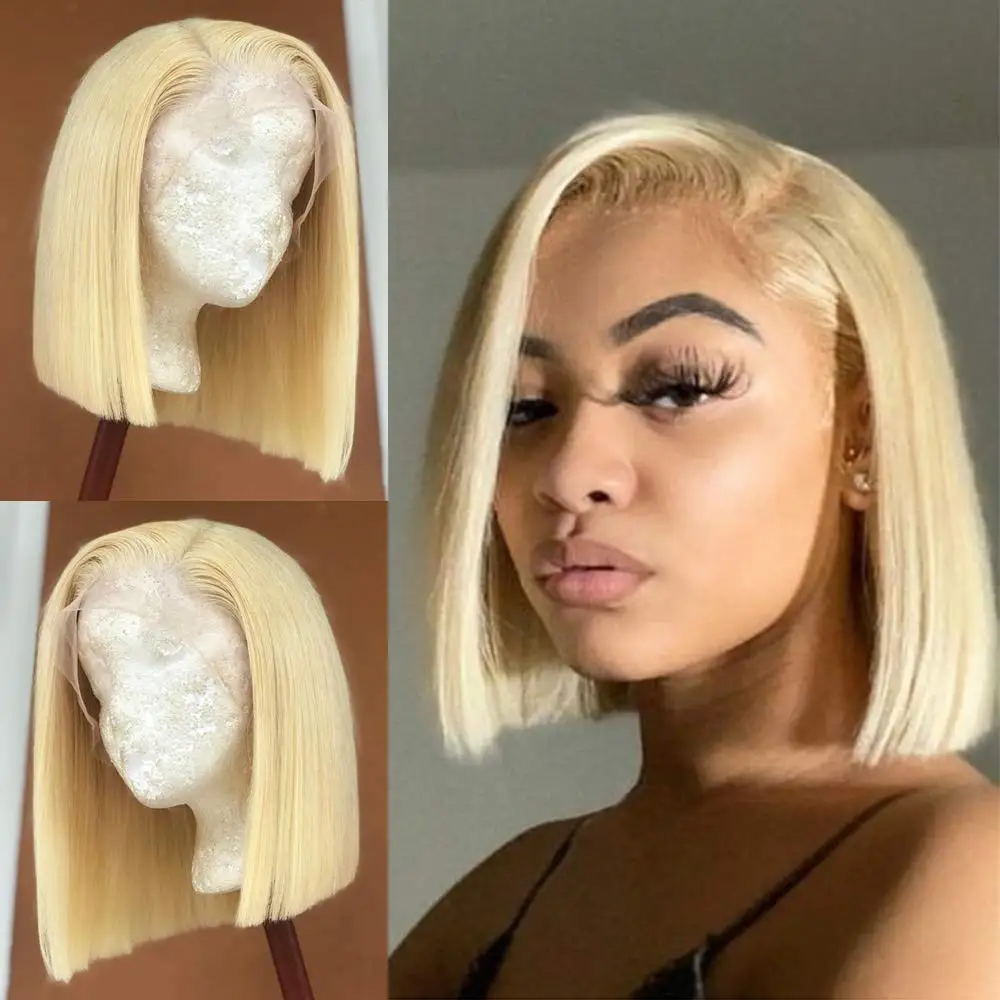 Wholesale Straight Human Hair Wigs 613 Blond Color Bob Wig Cuticle Aligned Raw Cambodian Hair Lace Frontal Wig Vendor