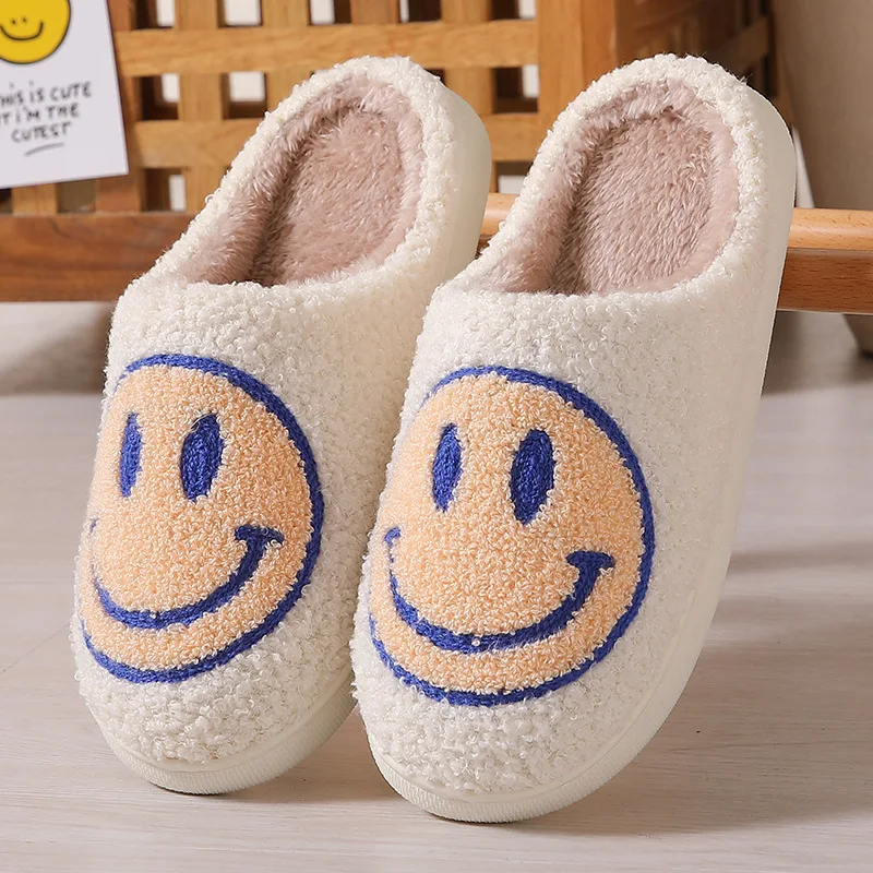 Winter lovely cartoon smiley face home cotton slippers wholesale home fluffy slippers female lovers warm slippers indoor