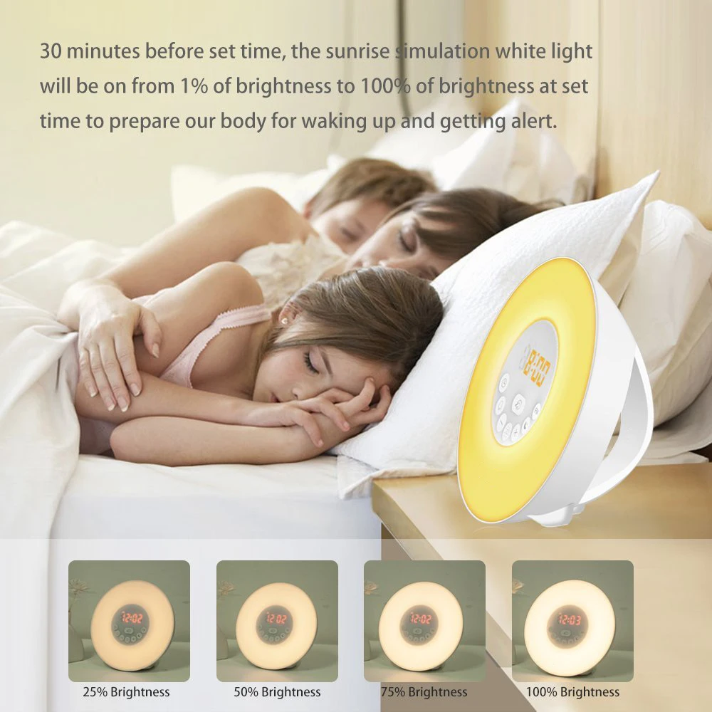 Color Changing Table Clock Sunrise Simulation Wake Up Light Nature Sound Alarm Clock With FM Radio Wake Up Light