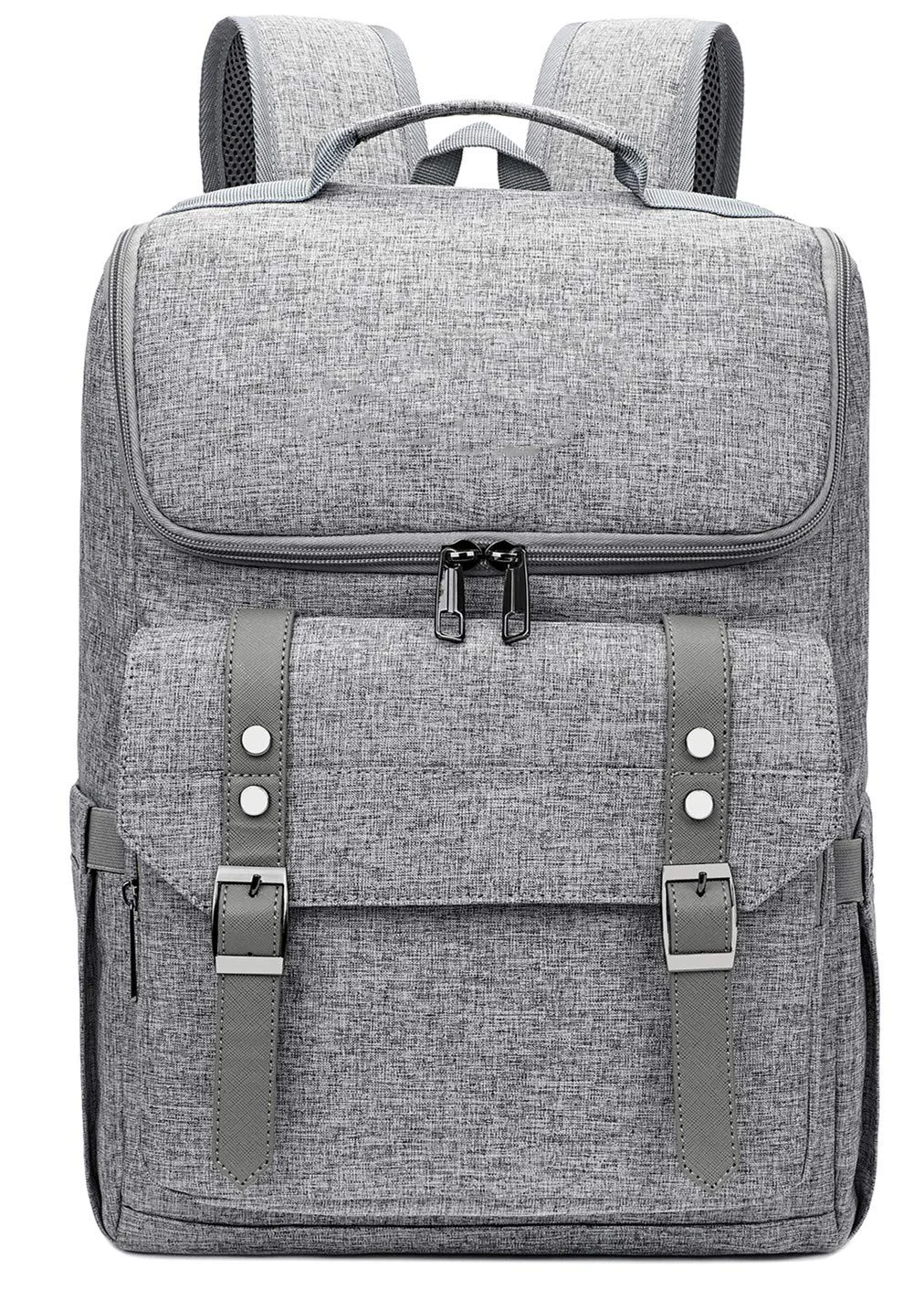 2024 QQgift OEM Custom Logo Grey Vintage Backpack Outdoor Travel Laptop Backpack With USB Charging Port For Women Men College