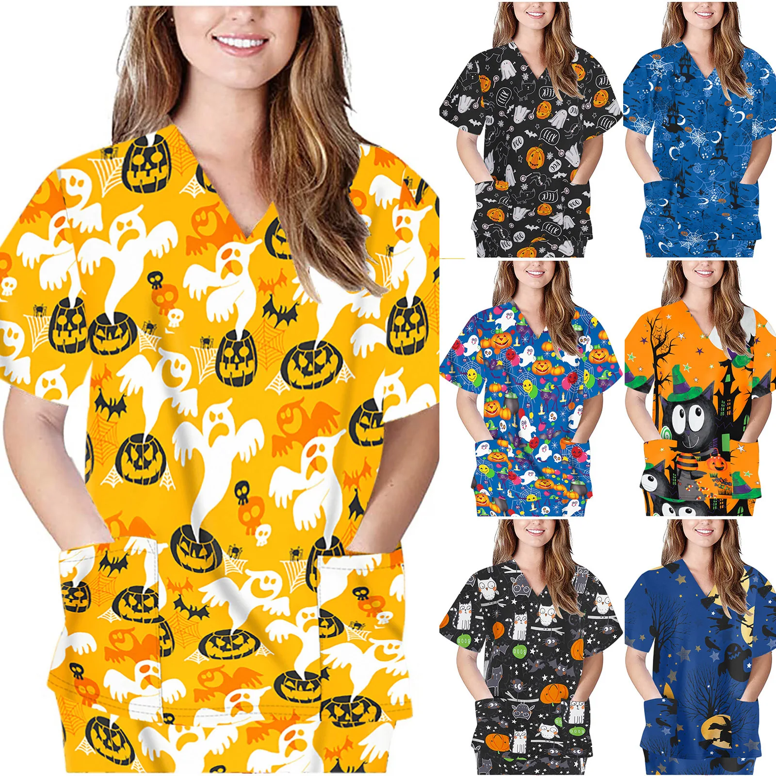 
plus size short sleeve 10 colors printing medical Nurse uniforms scrub top 