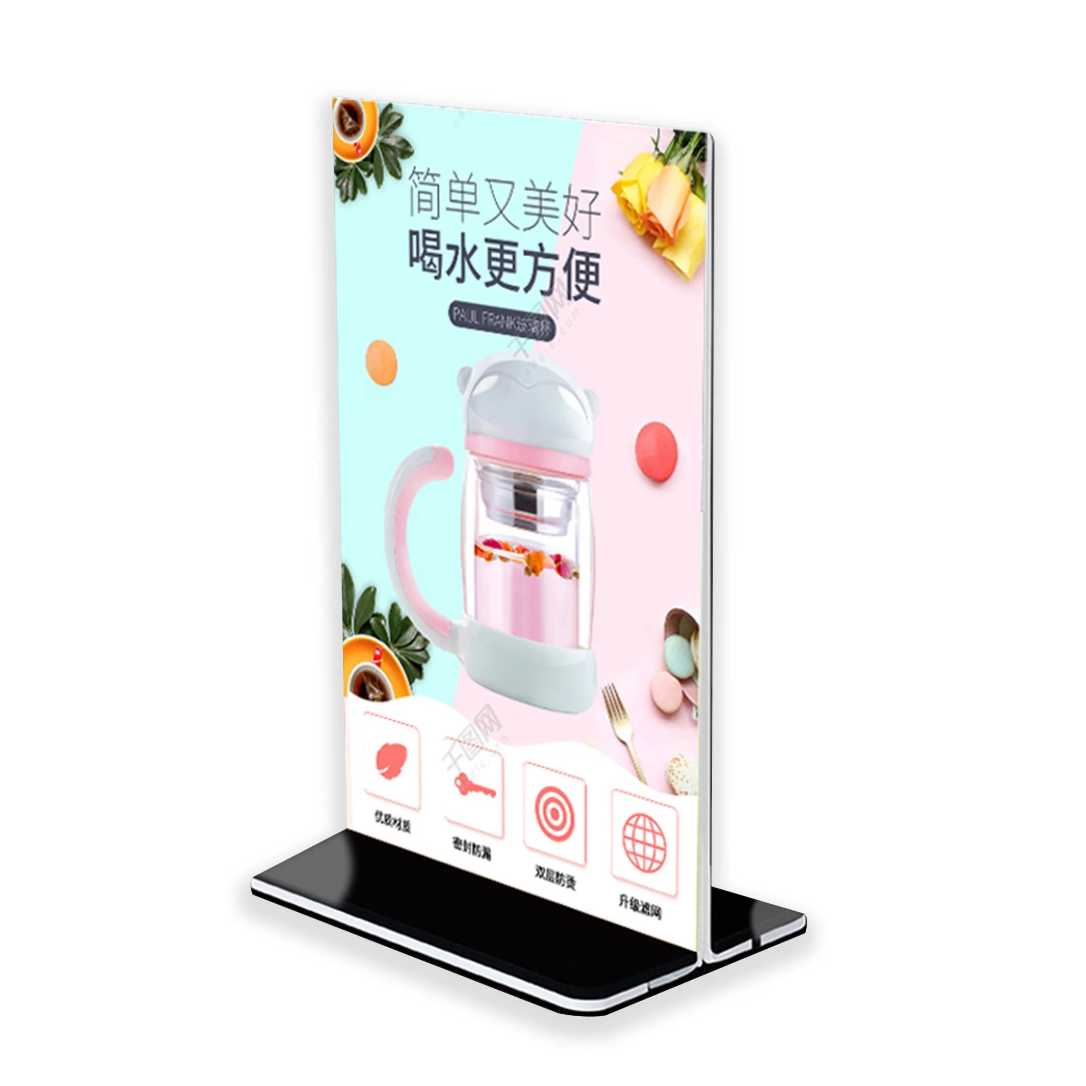 Double Sided Menu Card Holder Clear 5x7 2mm Thickness Acrylic  Restaurant Acrylic Stand Sign with Thick Base