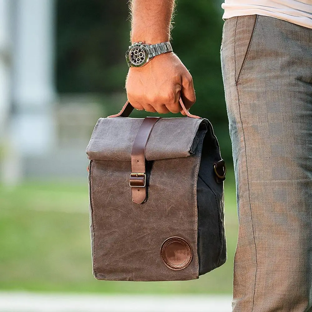 Custom Insulated Waxed Canvas Tote Picnic Adult Lunch Cooler Bag