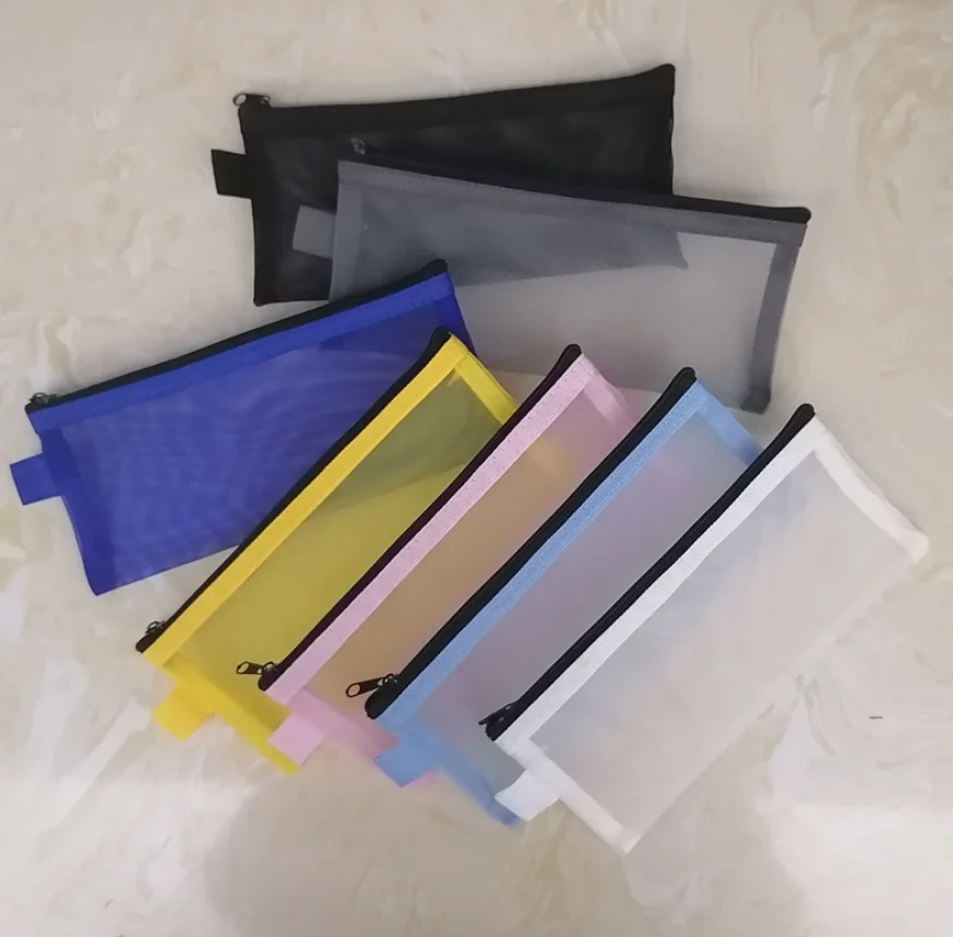 New Transparent Double-Layer Mesh Stationery File Document Storage Bag Organizer