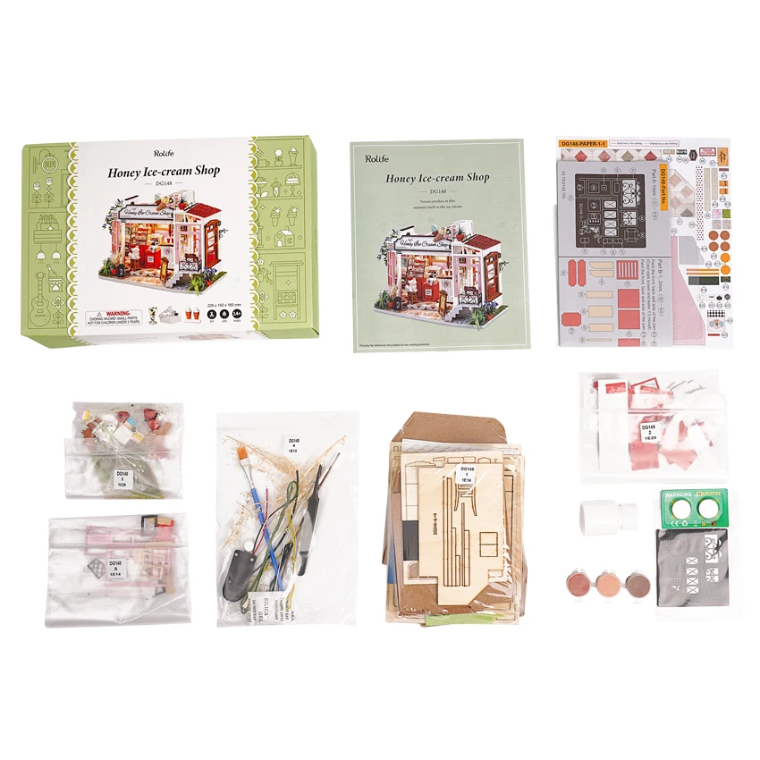 Robotime Rolife 3D Wooden Puzzles DG148 Honey Ice-cream Shop DIY Miniature Doll House Creative Gifts