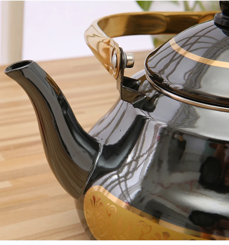 2.5L Factory Wholesale High quality black Mirror polished gold  pot enamel kettle with stainless steel handle