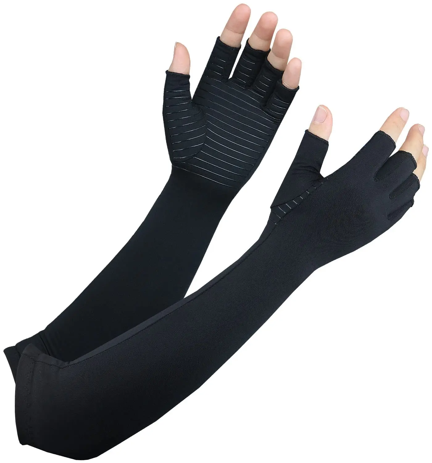 Fingerless Support Hands Wrist And Arms Copper Fiber Compression Therapy Arthritis Long Gloves For Computer Typing