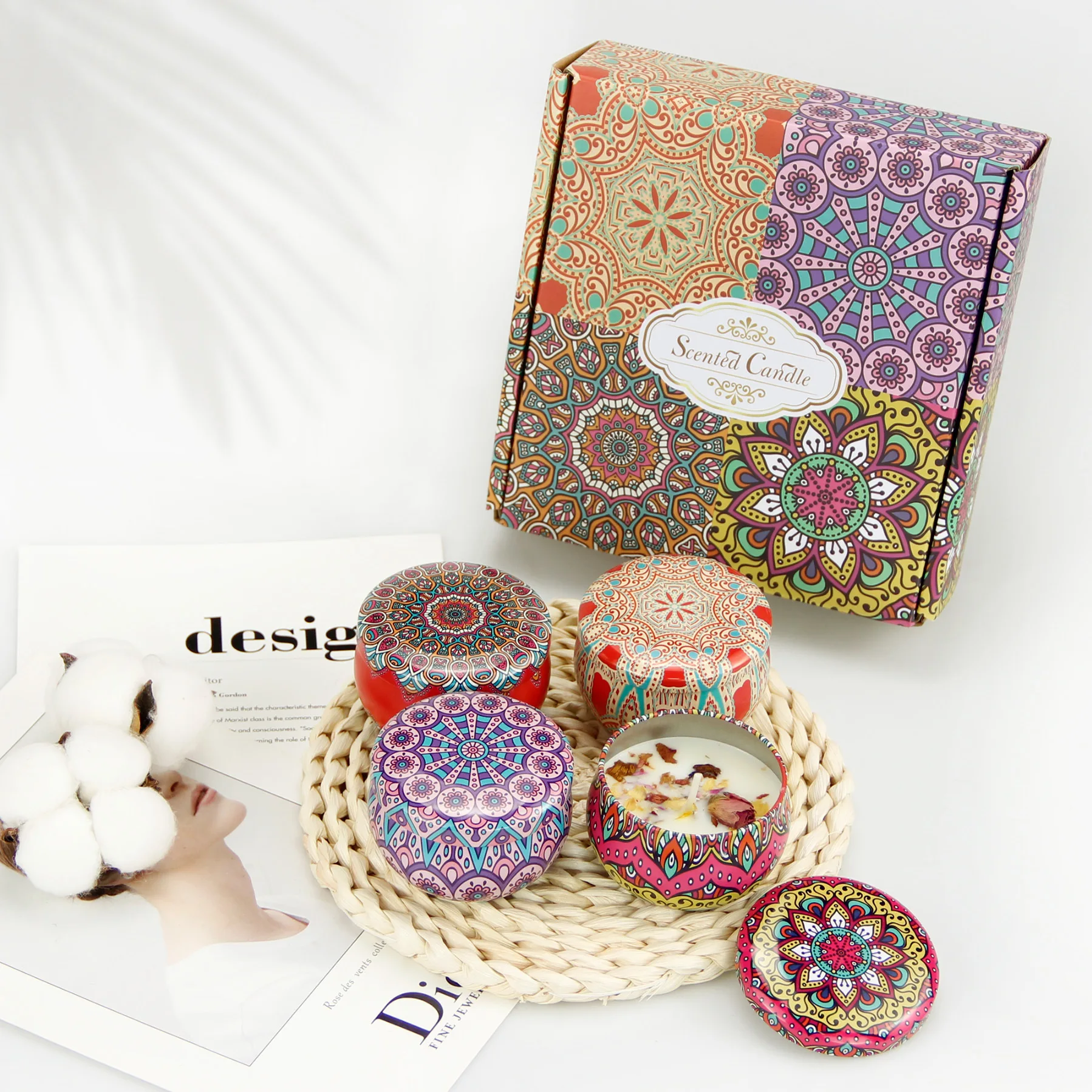 Customized Logo Packaging 4 Pcs Round Can Tin Scented Soy Wax Candle With  Gift Box For Home Decor