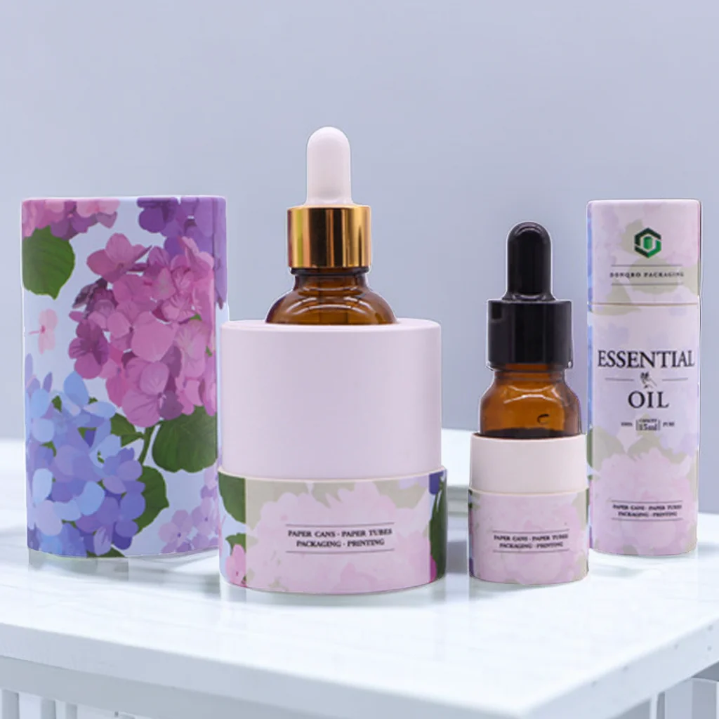 Recyclable 10ml cosmetic perfume oil glass bottle paper tube for packaging cardboard tube metal tin