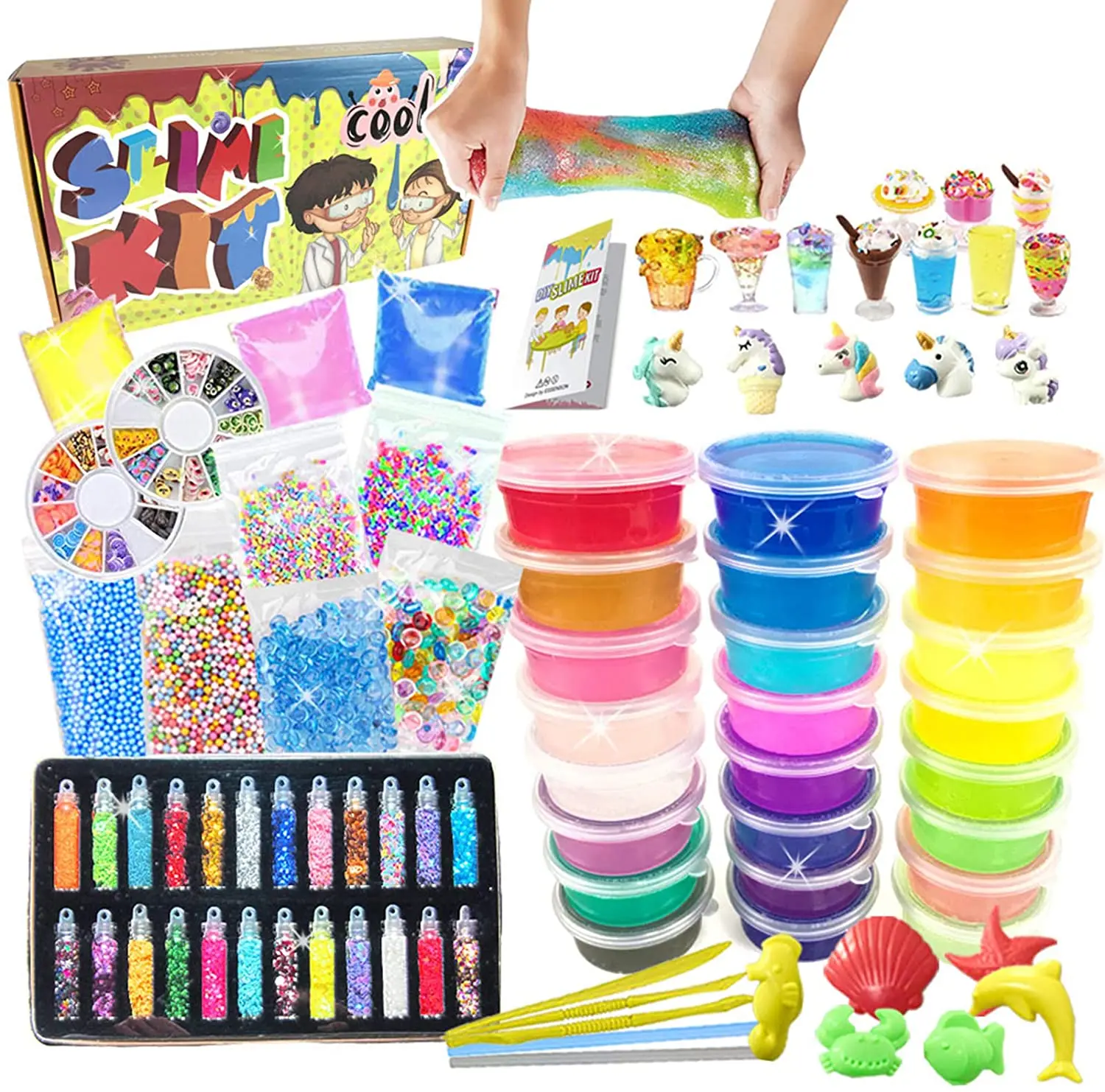 Stress Relief Toy (24 Colors) Colorful Foam Balls Slime Kit DIY Box Includes 24 Crystal Slime with containers