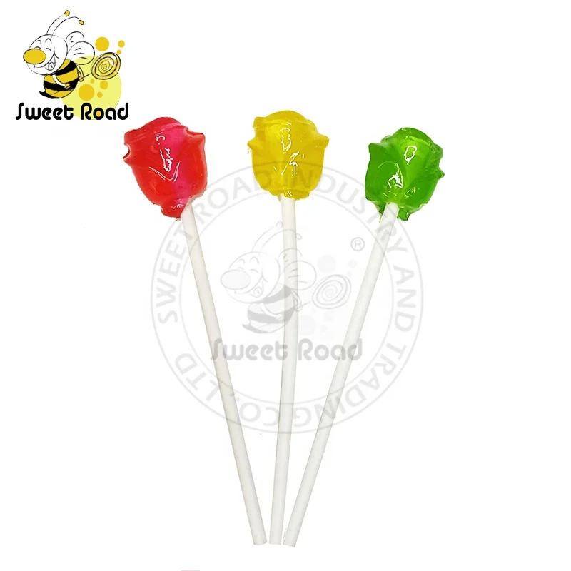 Three colors sweet rose candy rose shape lollipop
