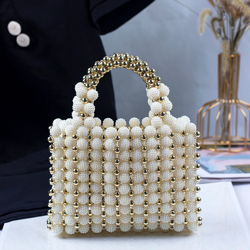 New red bayberry Style Fashion Simple Mini Faux Pearl Decor Drawstring Design Satchel Bag for Women Young Girl