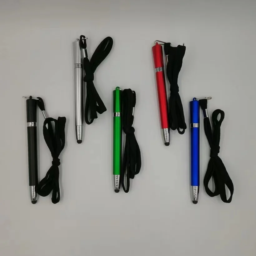 Promotional custom logo plastic stylus lanyard ball pen with touch screen