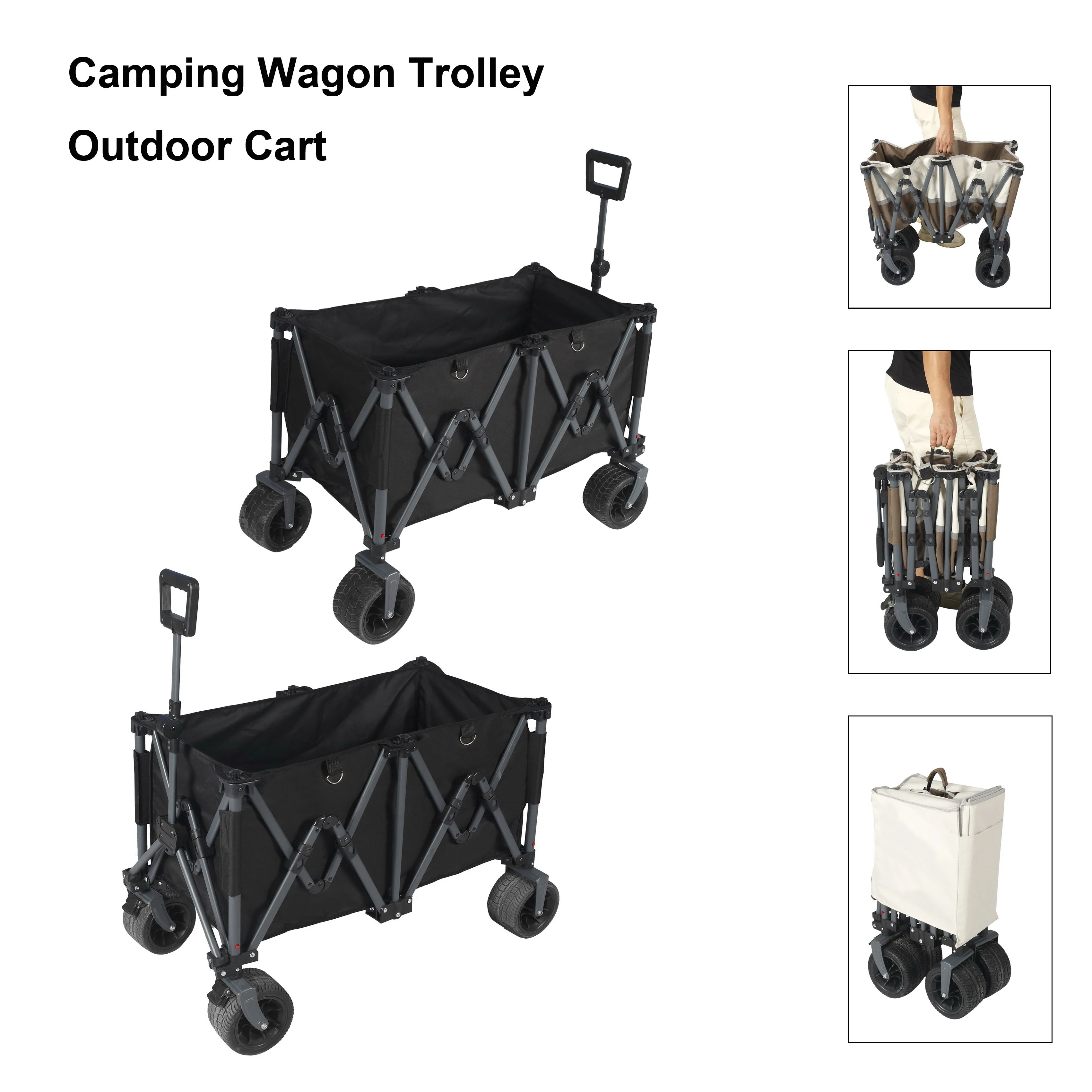Wholesale Heavy Duty Outdoor Folding Portable Adjustable Handle Utility Grocery Beach Camping Trolley Wagon Cart with Big Wheels
