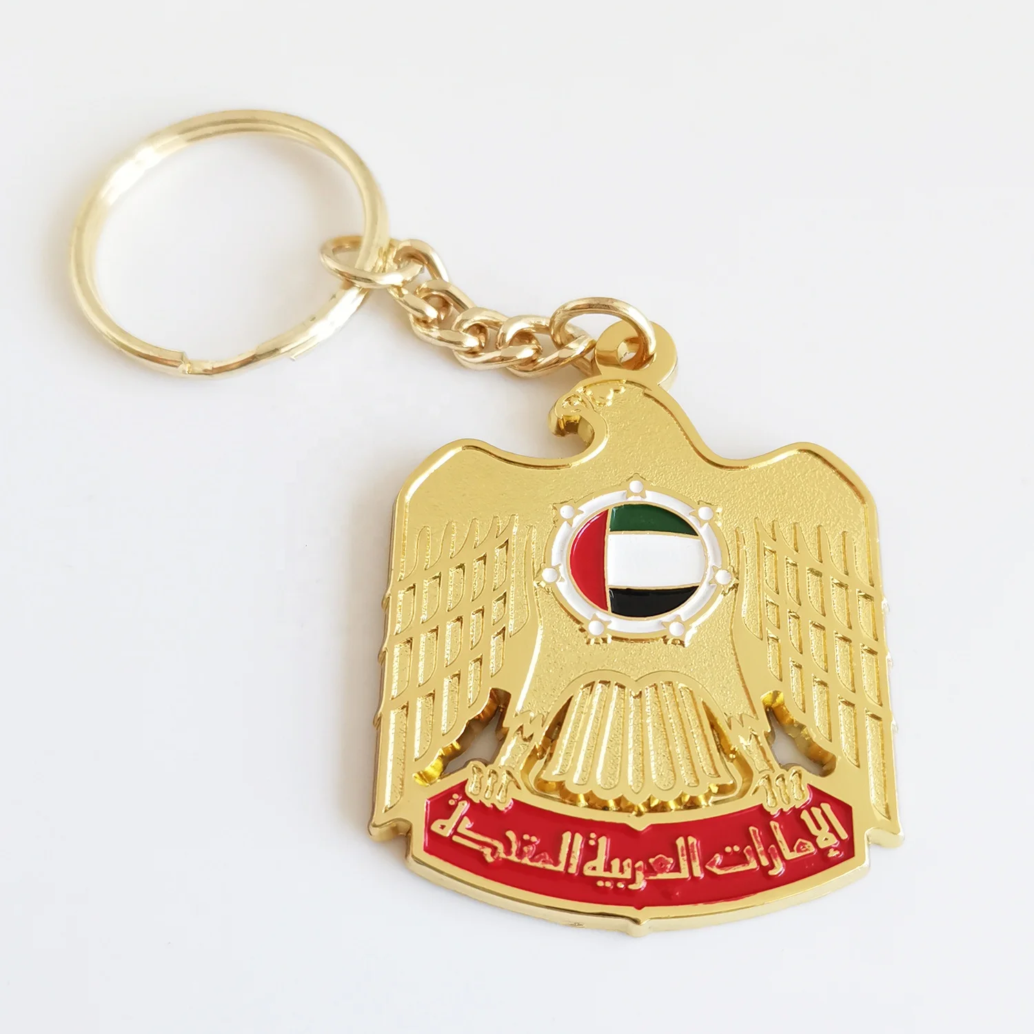 Free mould falcon design UAE national day magnet pins gold plated metal key chain wholesale