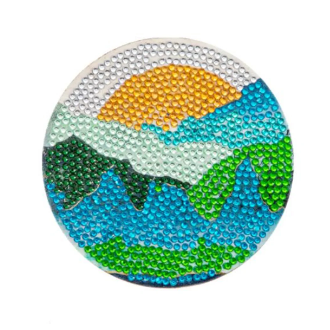 6pcs Round Nature Sunshine Pattern Artificial Diamond Painting Coaster DIY Super Flash Diamond Painting Coaster Kits Kitchen