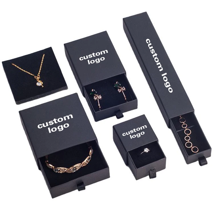 Custom Mini caja de joyeria earring rings necklace luxury gift box sliding paper box drawer jewelry packaging box