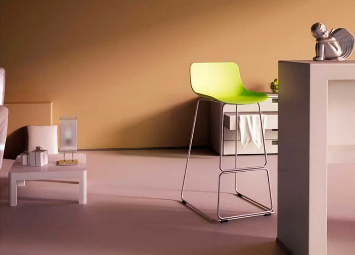 Modern Counter Height Bar Stools Plastic Seat Metal Leg Armless Barstools