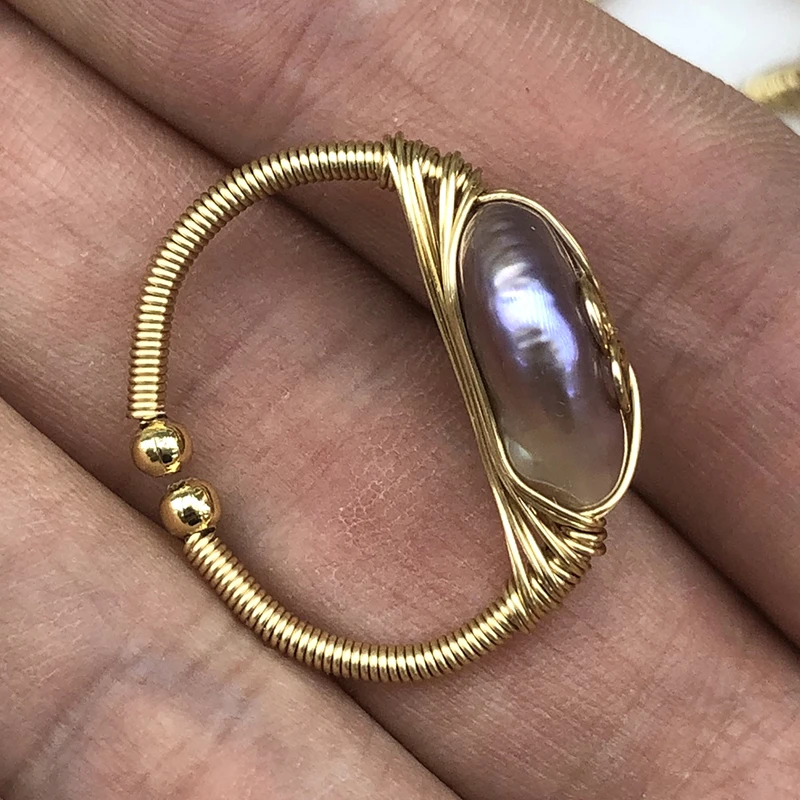 natural purple color  wire winding pearl ring,flexible size,good luster,clean surface