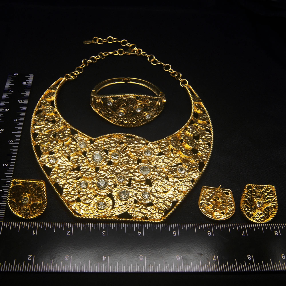 Yulaili wholesale moroccan wedding jewelry Necklace women Cheap jewelry Dubai  18k Gold  Big Jewelry Set for party woman