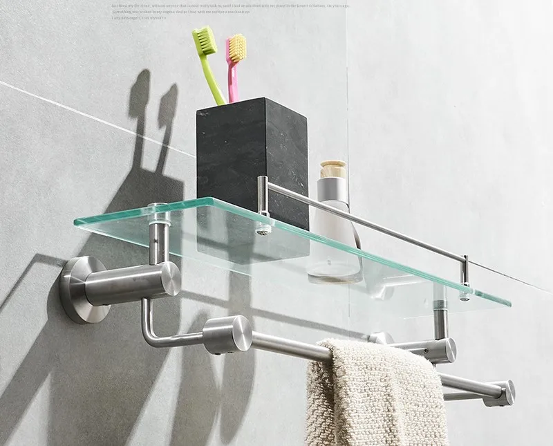 Stainless Steel Bathroom Shelf Toilet Towel Rack Toilet Towel Bar Soap Rack Glass Desk Storage Rack bathroom accessories
