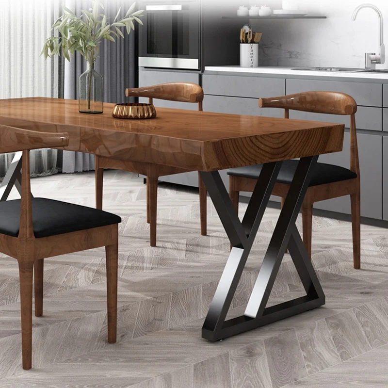 Log dining table and chair simple solid wood big board table dining table and chair combination in Home Restaurant