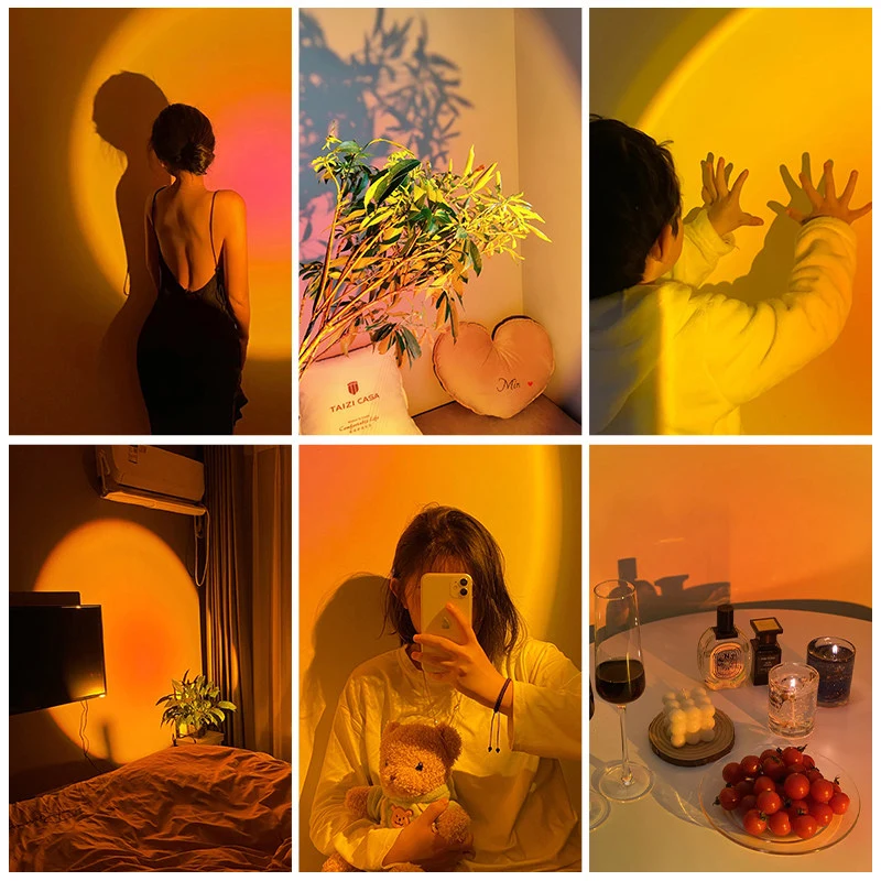 USB Sunset Projector Led Night Light  Atmosphere Projection Lamp With Tripod for Bedroom Bar Coffee Shop Background Decoration